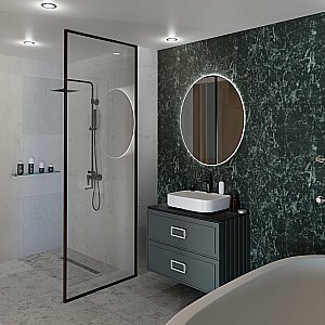 Тумба с раковиной LA FENICE Cubo Grigio TWIN 90 серая, столешница черная/ручки белые для ванной в интернет-магазине Sanbest