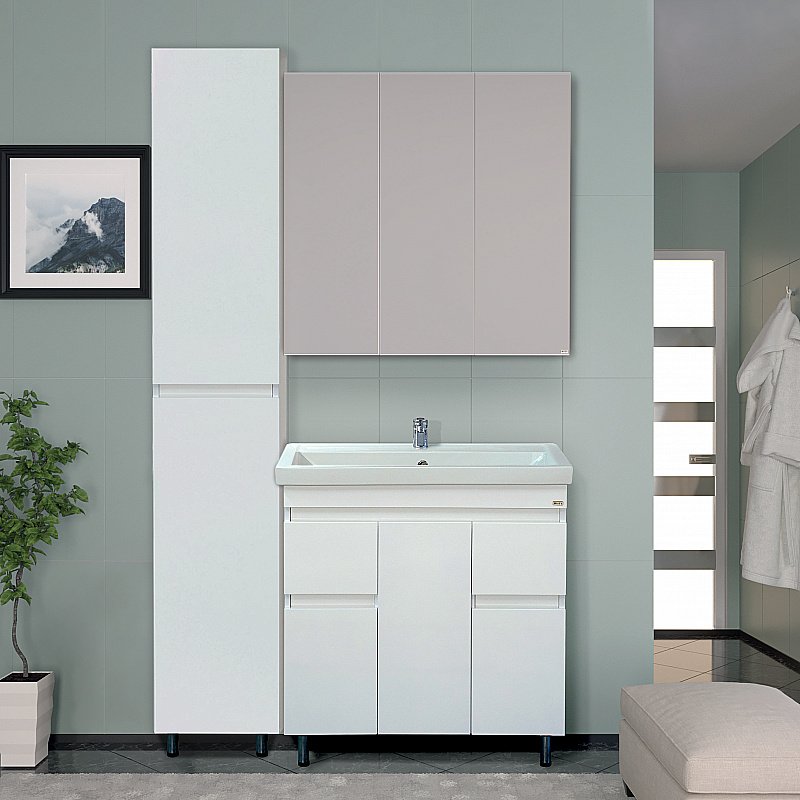 Пенал напольный Misty Фостер 35 белый для ванной в интернет-магазине сантехники Sanbest