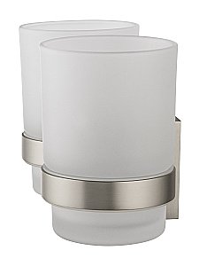 Два стакана для зубных щеток с держателем WONZON & WOGHAND POLO, Брашированный никель (WW-8928-BN) купить в интернет-магазине сантехники Sanbest