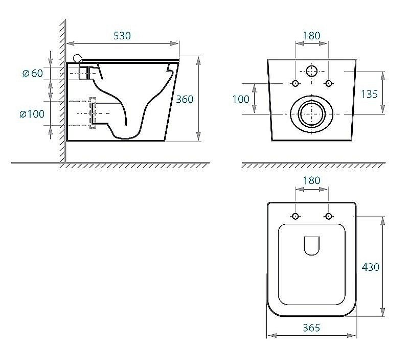 Унитаз подвесной Koller Pool KVADRO KR-0530-RW безободковый, с крышкой микролифт купить в интернет-магазине Sanbest