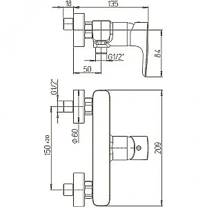 Смеситель для душа PAINI Parallel 47CR511LMKM хром купить в интернет-магазине сантехники Sanbest