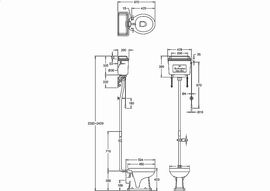 Унитаз Burlington P2-T60 BLA с высоким бачком купить в интернет-магазине Sanbest