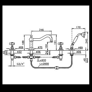 Смеситель для ванны Nicolazzi Dames Anglaises 1449CR18 хром купить в интернет-магазине сантехники Sanbest