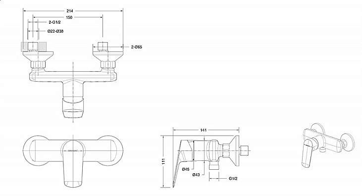 Смеситель для душа Bravat Rhein F9429564BW-01-ENG купить в интернет-магазине сантехники Sanbest
