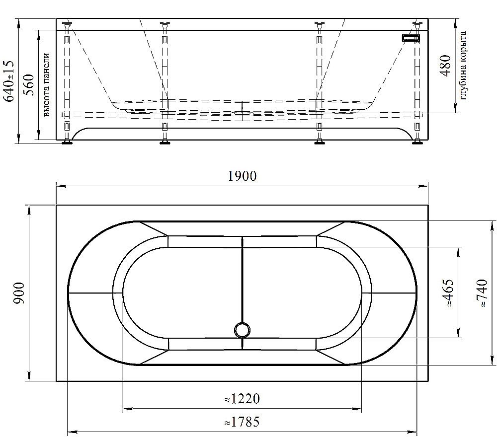 Ванна акриловая Радомир Вальс 190х90 комплект хром/слив-перелив Вальс купить в интернет-магазине Sanbest