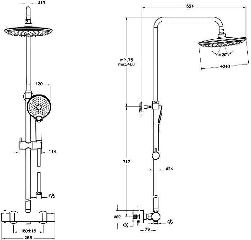 Душевая система Vitra AquaHeat Bliss 2F A47205EXP купить в интернет-магазине сантехники Sanbest