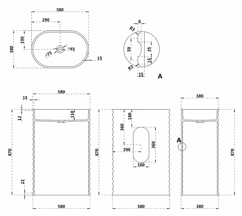 Раковина Abber Stein AS2550-H белая матовая купить в интернет-магазине Sanbest