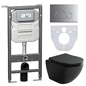 Унитаз подвесной Ceramica Nova Metropol CN4002MB_1001M_1000 черный матовый, безободковый, с крышкой микролифт, с инсталляцией и кнопкой хром матовой купить в интернет-магазине Sanbest