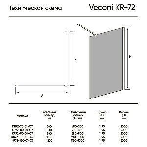 Душевое ограждение Veconi KR72B-90-01-C7 90 прозрачное/черный купить в интернет-магазине Sanbest