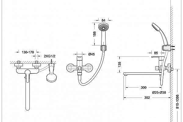 Смеситель для ванны BRAVAT Stream F63783C-LB купить в интернет-магазине сантехники Sanbest