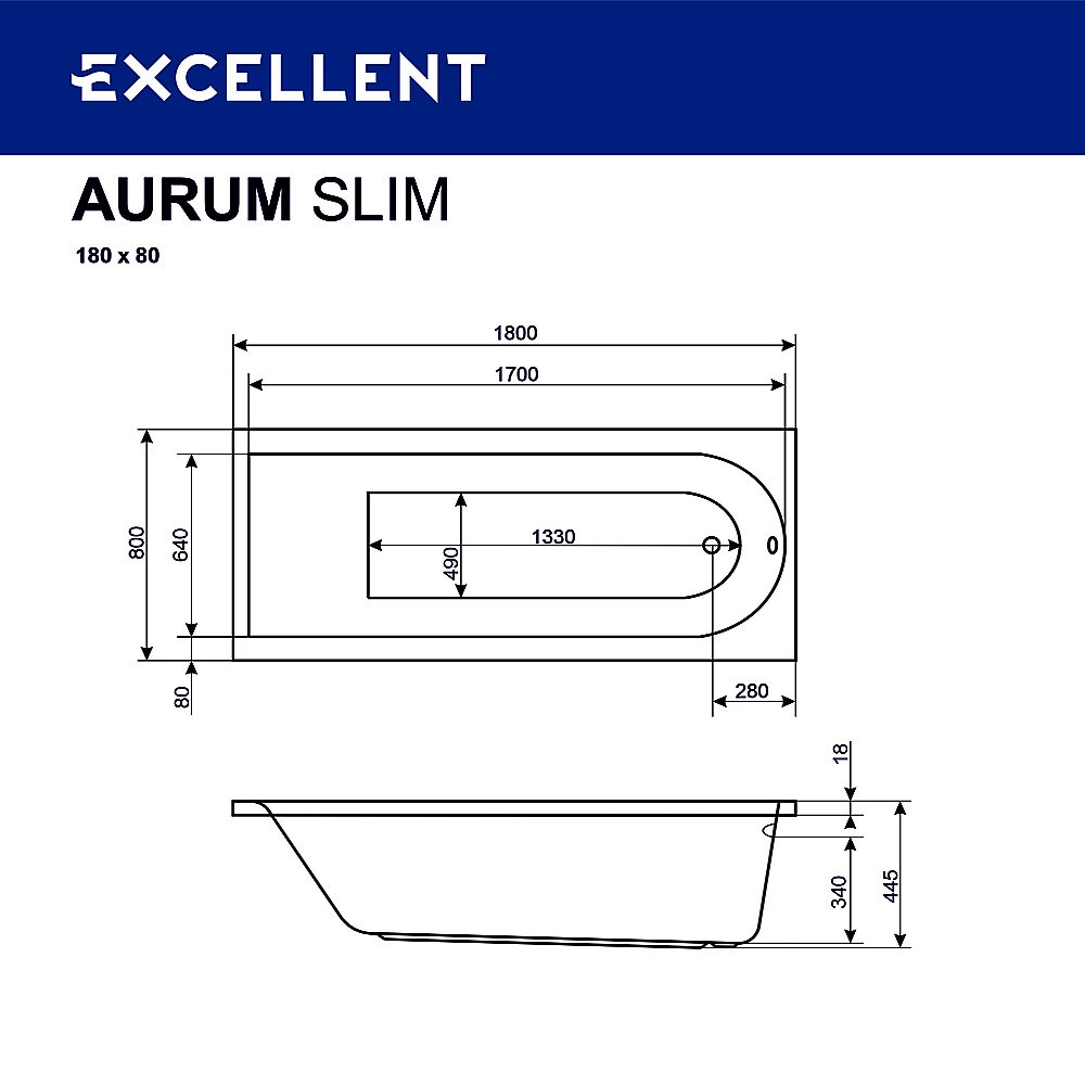 Гидромассажная ванна Excellent Aurum Slim HYDRO+ 180x80 форсунки хром купить в интернет-магазине Sanbest