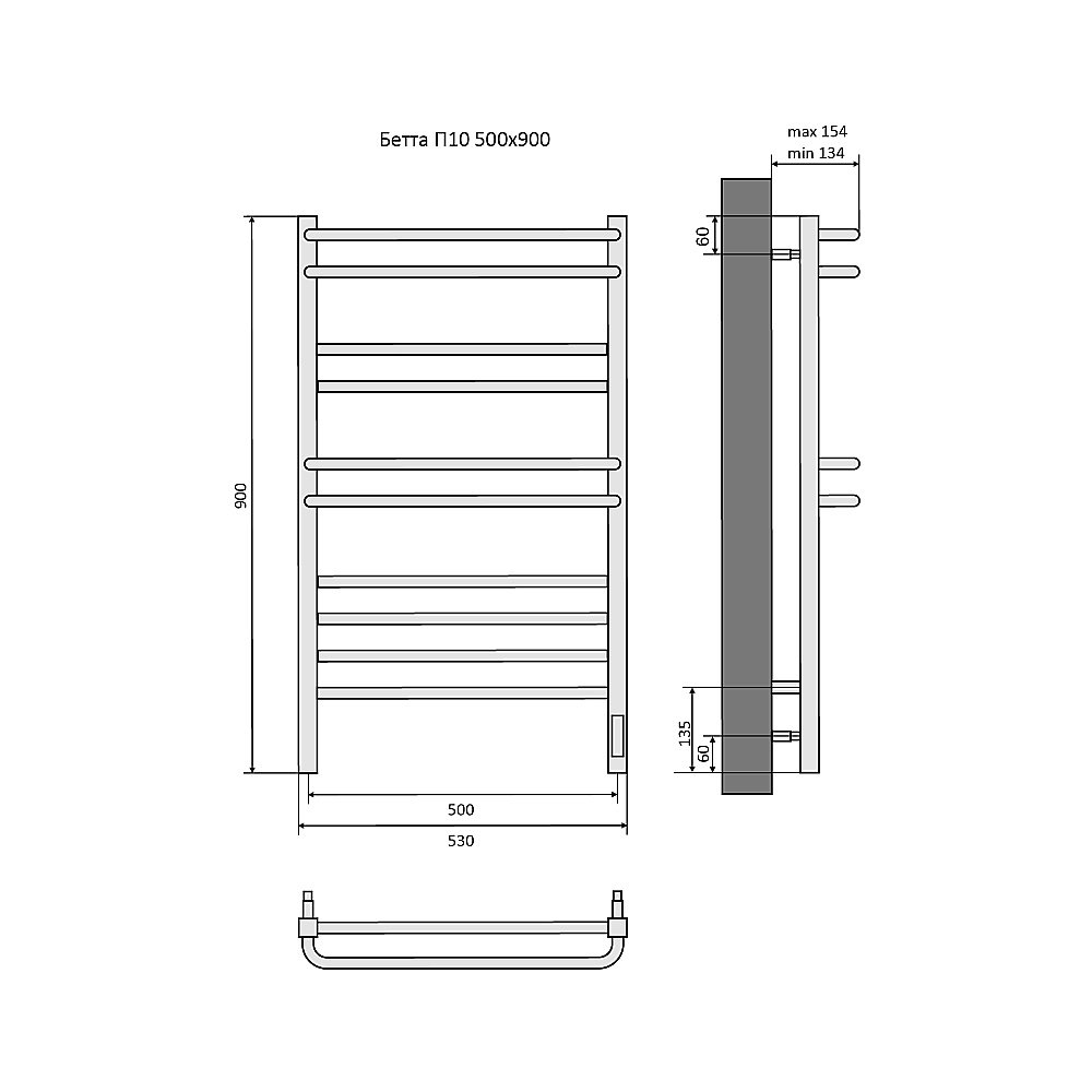Полотенцесушитель Aquatek Бетта П10 500х900 AQ EL KRC1090BL черный муар купить в интернет-магазине сантехники Sanbest