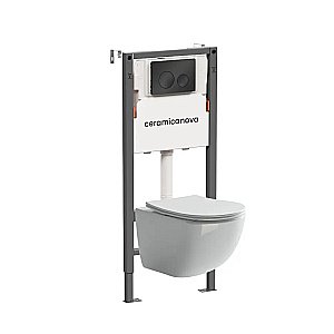 Унитаз подвесной Ceramica Nova Forma CN3009 белый, безободковый, с инсталляцией Balance CN121001MB и кнопкой Circle черный матовый купить в интернет-магазине Sanbest