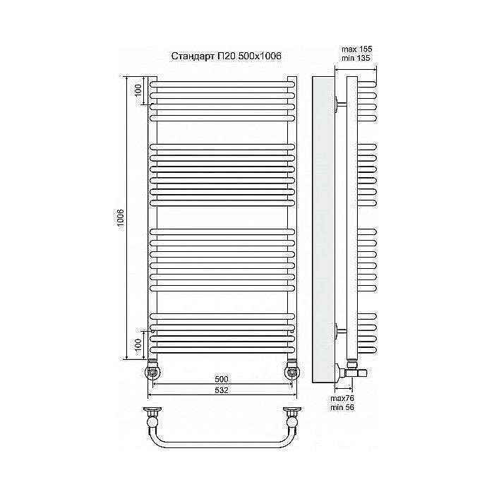 Полотенцесушитель водяной Terminus Стандарт П20 500x1006 купить в интернет-магазине сантехники Sanbest