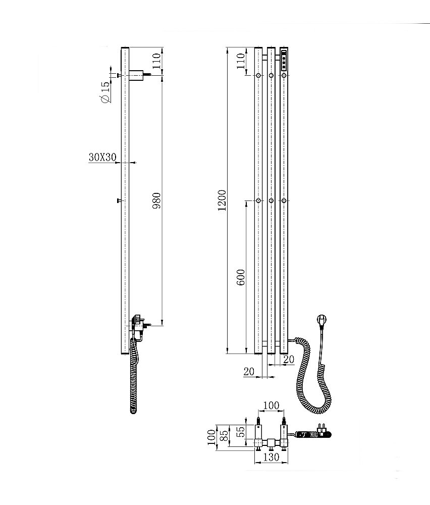 Полотенцесушитель электрический WONZON & WOGHAND WW-AL73312-BN брашированный никель купить в интернет-магазине сантехники Sanbest