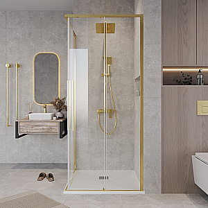 Душевой уголок Grossman Galaxy 90х90 300.K33.01.9090.32.00 стекло прозрачное/профиль золото брашированное купить в интернет-магазине Sanbest