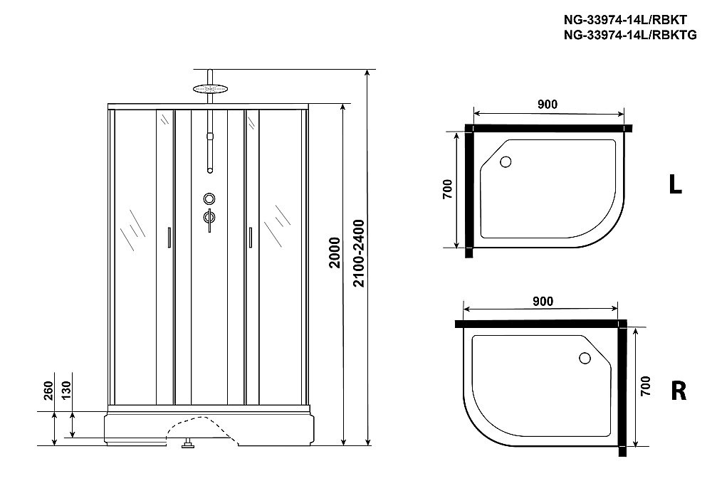 Душевая кабина Niagara Classic NG-33974-14BKT 90х70 купить в интернет-магазине Sanbest