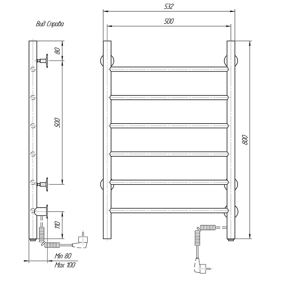 Полотенцесушитель электрический Domoterm Классик DMT 109-6 50x80 EK хром купить в интернет-магазине сантехники Sanbest