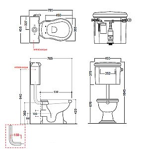 Унитаз напольный Kerasan Retro 1011 с низким бачком 1072 Белый/ручка золото купить в интернет-магазине Sanbest