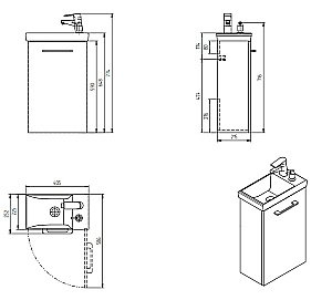 Мебель для ванной Cersanit LARA 40 со смесителем и дозатором, белая для ванной в интернет-магазине Sanbest