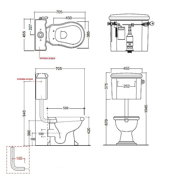 Унитаз напольный Kerasan Retro 1011 с низким бачком 1072 Белый/ручка золото купить в интернет-магазине Sanbest