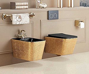 Унитаз подвесной Vincea Q-LINE VT1-12G1B безободковый, с крышкой микролифт, золото/черный купить в интернет-магазине Sanbest