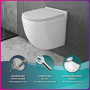 Унитаз с инсталляцией OWL 1975 Eld Cirkel-H OWLINSTNI.TOWLT190101 безободковый, с крышкой микролифт, с кнопкой Nikel хром купить в интернет-магазине Sanbest