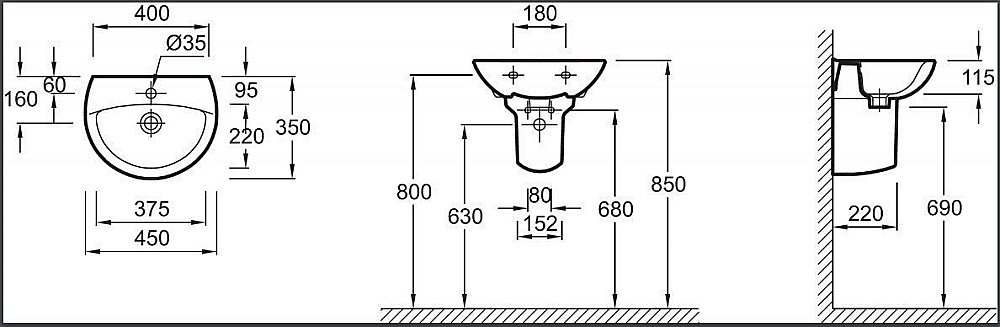 Раковина Jacob Delafon ODEON 45 E4152-00 белая купить в интернет-магазине Sanbest