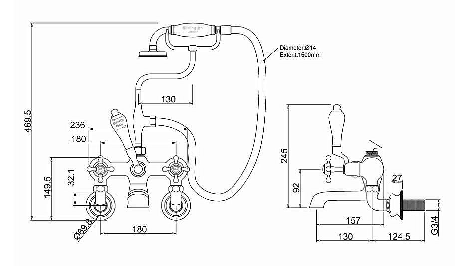 Смеситель для ванны Burlington Regent CLR17-QT GOLD золото купить в интернет-магазине сантехники Sanbest