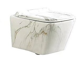 Унитаз подвесной SantiLine SL-5007T-MRB белый мрамор, безободковый, с крышкой микролифт, слив торнадо купить в интернет-магазине Sanbest