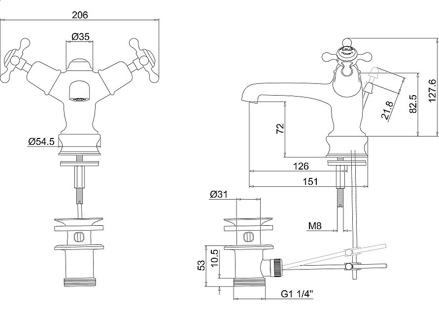 Смеситель для раковины Burlington Regent CLR4-QT GOLD купить в интернет-магазине сантехники Sanbest
