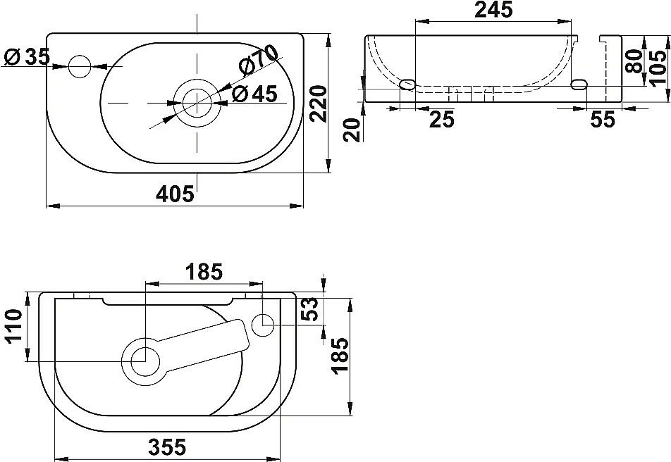 Раковина Melana 78204 78204L-805 белая купить в интернет-магазине Sanbest