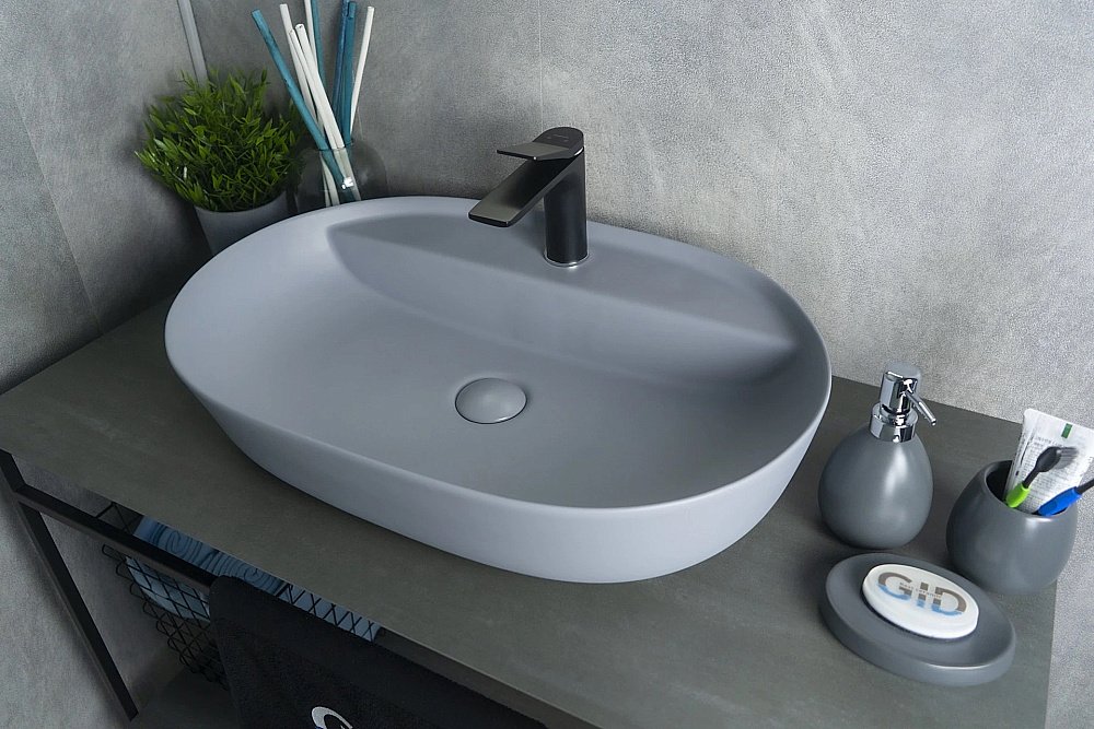 Раковина накладная Gid Geometrico 61 Gm1346 53341 серая матовая купить в интернет-магазине Sanbest