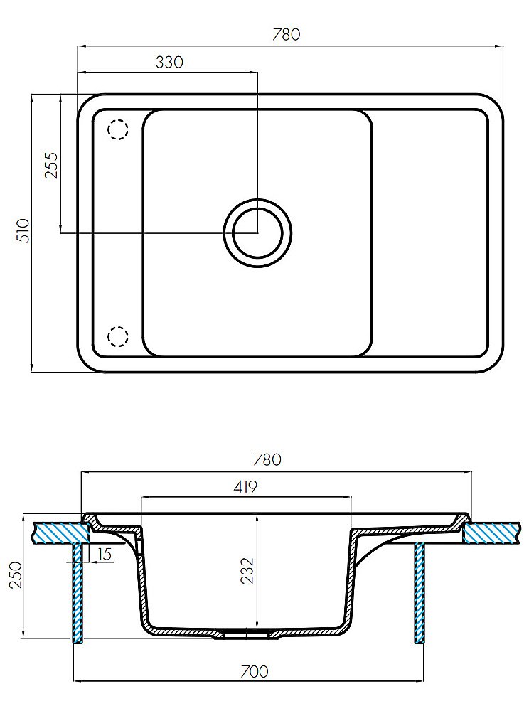 Мойка кухонная Акватон Беллис 78 серая купить в интернет-магазине сантехники Sanbest