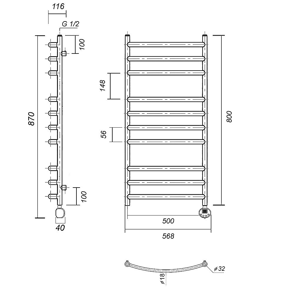 Полотенцесушитель электрический Domoterm Калипсо П10 500x800 БЕЛ E белый купить в интернет-магазине сантехники Sanbest