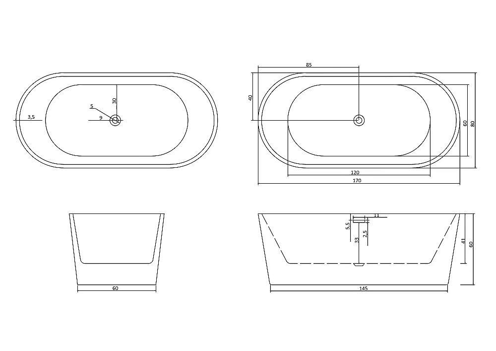Акриловая ванна CeruttiSpa Resia 170 170x80 купить в интернет-магазине Sanbest