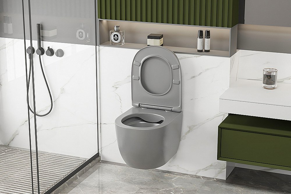 Унитаз подвесной ABBER Bequem AC1103MG с крышкой микролифт, безободковый, серый матовый купить в интернет-магазине Sanbest