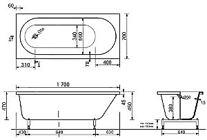 Ванна Taliente Orta Matt OR17070Matt 170х70 белая матовая купить в интернет-магазине Sanbest