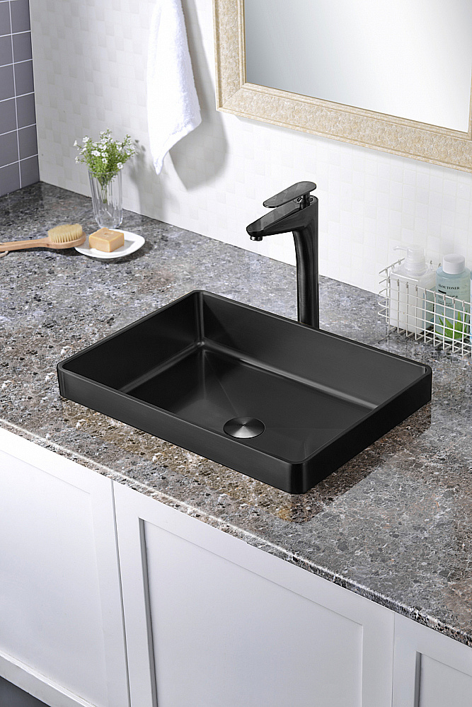 Раковина врезная сверху ABBER Wasser Kreis 51 AF2401MB черная матовая купить в интернет-магазине Sanbest