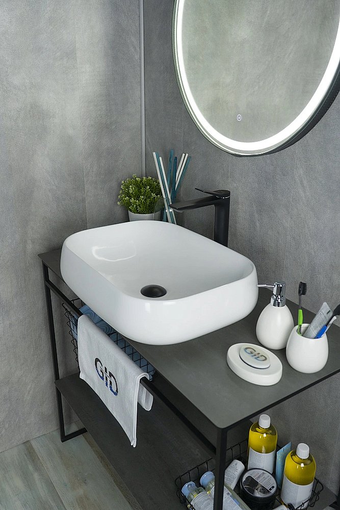 Раковина накладная Gid Geometrico 56 N9243 51135 белая купить в интернет-магазине Sanbest