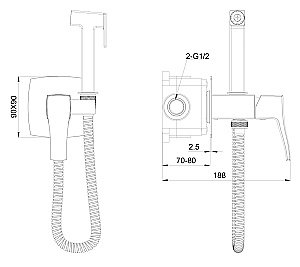 Смеситель с гигиеническим душем встраиваемый WONZON & WOGHAND FLEX, Брашированный никель (WW-88829072-BN) купить в интернет-магазине сантехники Sanbest