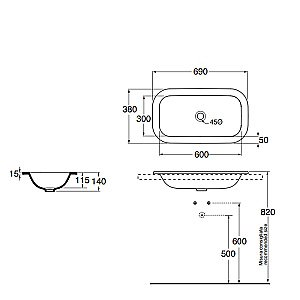 Раковина встраиваемая Azzurra Glaze 69 GLZ 69x38/IN bi*0 белая купить в интернет-магазине Sanbest