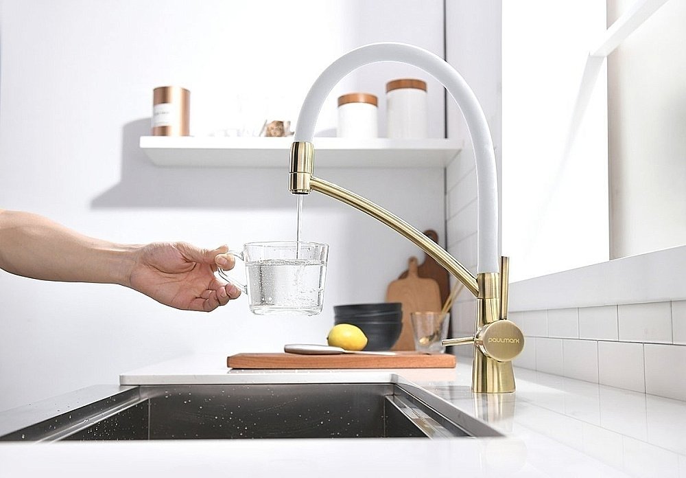 Смеситель для кухни Paulmark Sigen Si213111-BrW Бронза, Белый купить в интернет-магазине сантехники Sanbest