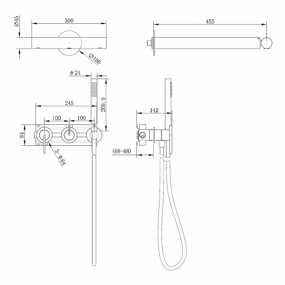 Душевая система Abber Perfekte 316 AF8A18BST сталь брашированная купить в интернет-магазине сантехники Sanbest