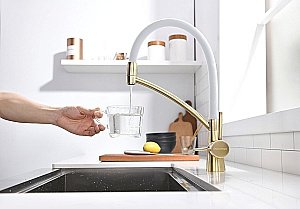 Смеситель для кухни Paulmark Sigen Si213111-BrW Бронза, Белый купить в интернет-магазине сантехники Sanbest