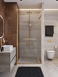 Душевая дверь Cezares LUX 100 B-FS-1-100-C-BORO стекло прозрачное/профиль брашированное золото купить в интернет-магазине Sanbest