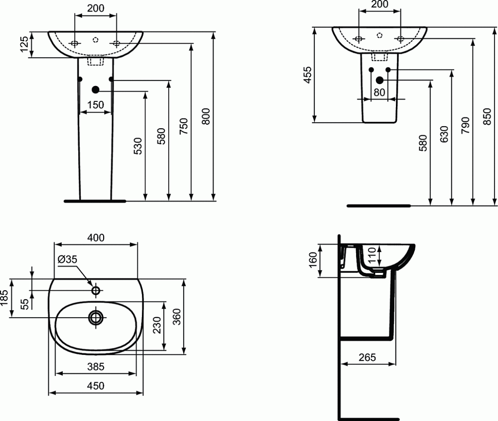 Раковина на полупьедестале Ideal Standard Tesi T352401 купить в интернет-магазине Sanbest