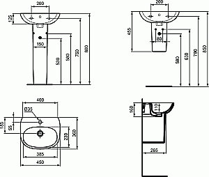 Раковина на полупьедестале Ideal Standard Tesi 45 T352401 белая купить в интернет-магазине Sanbest
