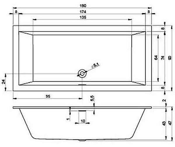 Акриловая ванна Riho Rething Cubic Fall 190x90 B109013005 белая купить в интернет-магазине Sanbest