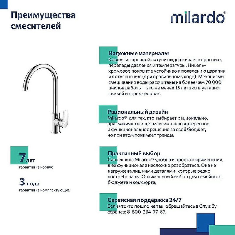 Смеситель для кухни Milardo Rora RORSBFJM05 хром купить в интернет-магазине сантехники Sanbest